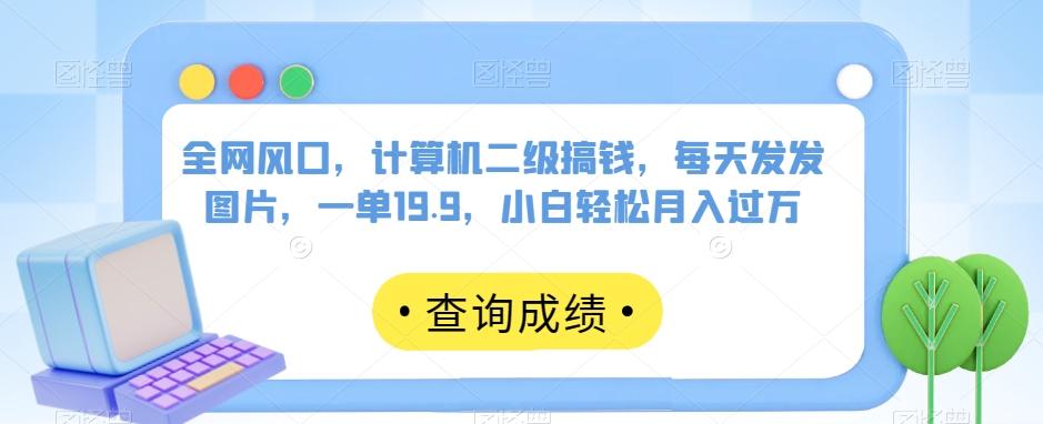 全网风口，计算机二级搞钱，每天发发图片，一单19.9，小白轻松月入过万【揭秘】-优创项目网