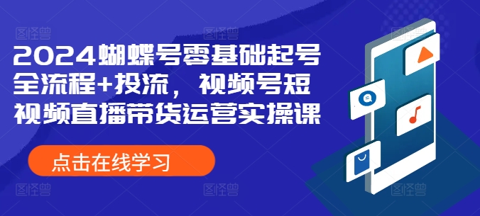 2024蝴蝶号零基础起号全流程+投流，视频号短视频直播带货运营实操课-优创项目网