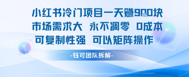 小红书冷门项目一天收益9张，市场需求大，0成本，可复制性强可以矩阵操作-优创项目网