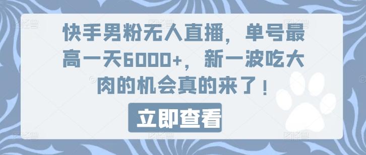 快手男粉无人直播，单号最高一天6000+，新一波吃大肉的机会真的来了-优创项目网