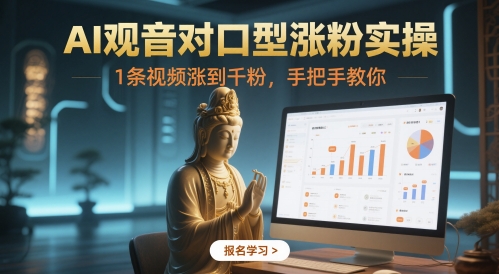 AI观音对口型涨粉实操，1条视频涨到千粉，手把手教你-优创项目网