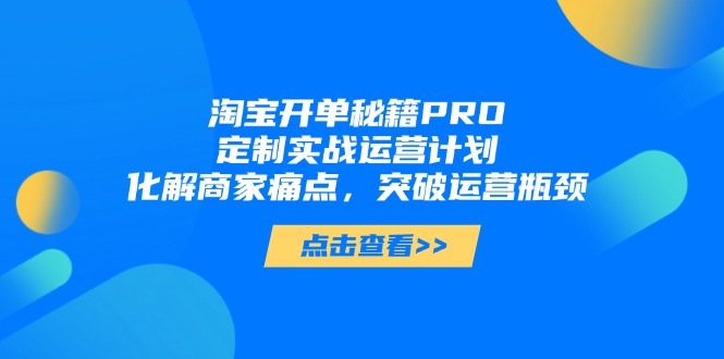 淘宝开单秘籍PRO，定制实战运营计划，化解商家痛点，突破运营瓶颈-优创项目网