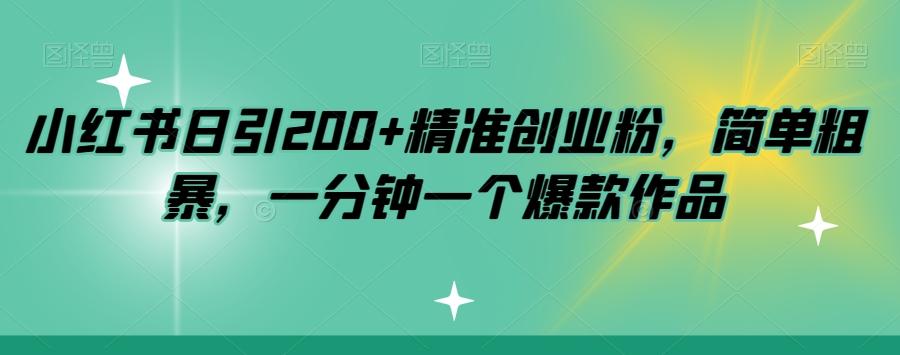 小红书日引200+精准创业粉，简单粗暴，一分钟一个爆款作品【揭秘】-优创项目网