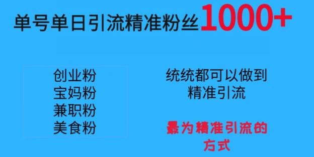 单号单日引流精准粉丝1000+，最为精准引流的方式-优创项目网