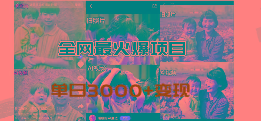 全网爆火的AI让老照片动起来教程，蹭热点日赚3000+，内含免费工具一键…-优创项目网