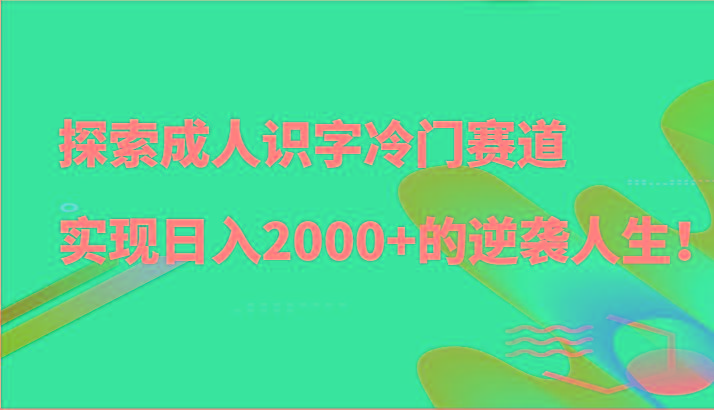 探索成人识字冷门赛道，实现日入2000+的逆袭人生！-优创项目网