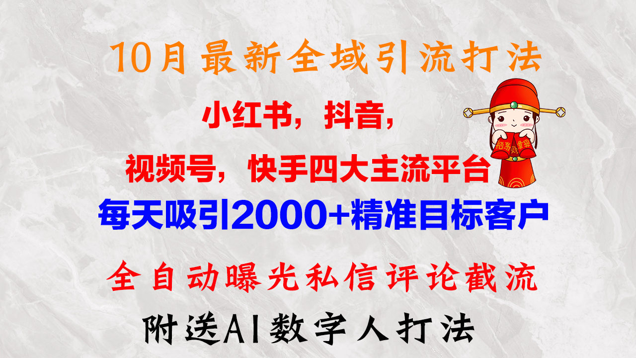 10月最新小红书，抖音，视频号，快手四大平台全域引流，，每天吸引2000…-优创项目网