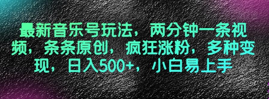 最新音乐号玩法，两分钟一条视频，条条原创，疯狂涨粉，多种变现，日入500+，小白易上手【揭秘】-优创项目网