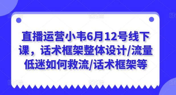 直播运营小韦6月12号线下课，话术框架整体设计/流量低迷如何救流/话术框架等-优创项目网