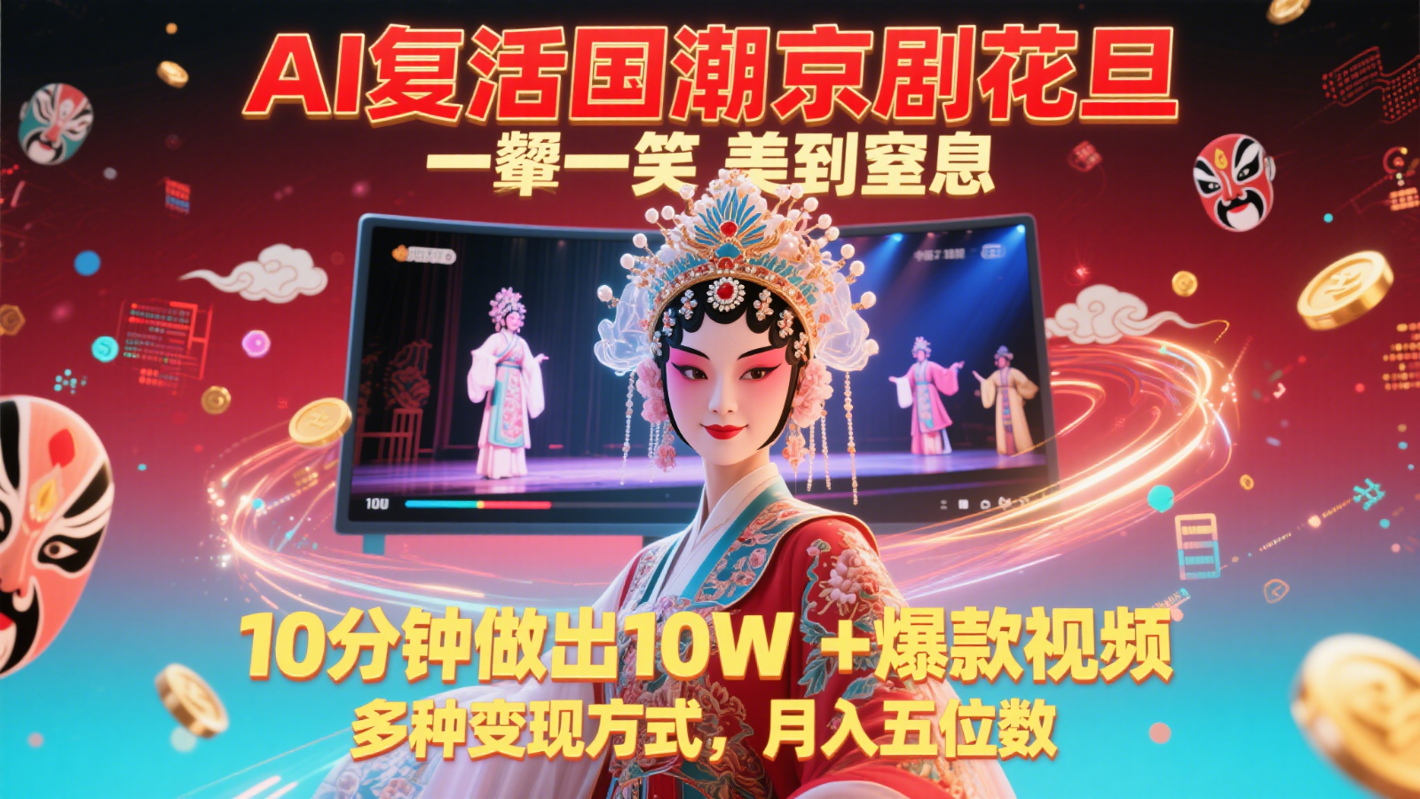 AI复活国潮京剧花旦，一颦一笑美到窒息，10分钟做出10W+爆款视频，多种变现方式-优创项目网