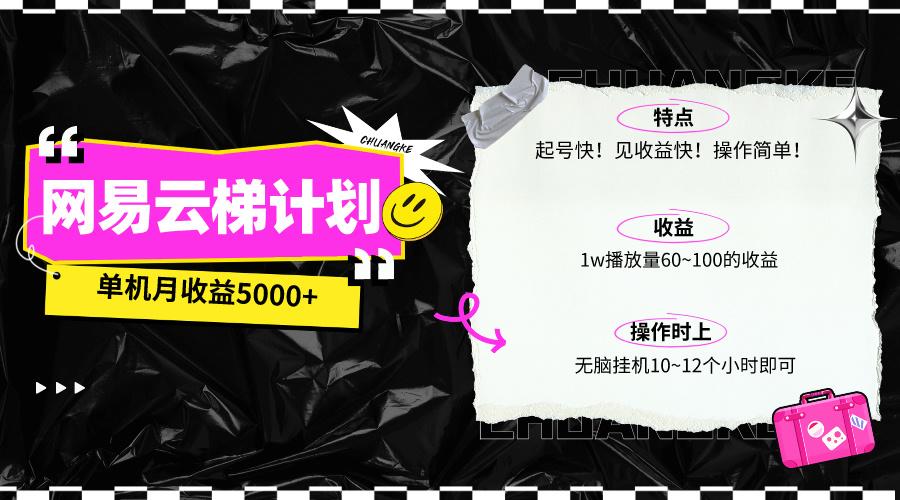 (10063期)最新网易云梯计划网页版，单机月收益5000+！可放大操作-优创项目网