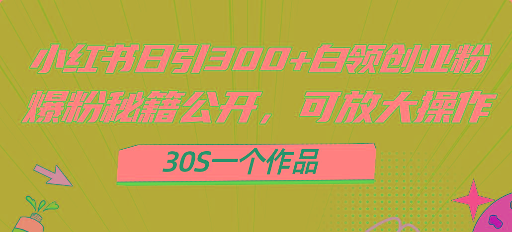 小红书日引300+高质白领创业粉，可放大操作，爆粉秘籍！30s一个作品-优创项目网