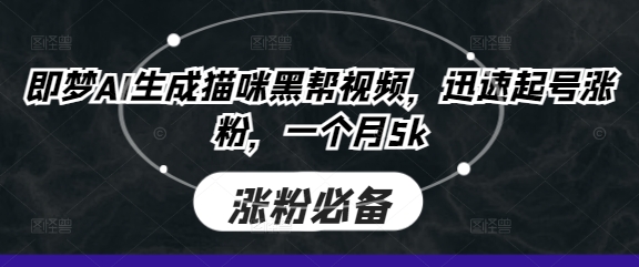即梦AI生成猫咪黑帮视频，迅速起号涨粉，一个月5k-优创项目网