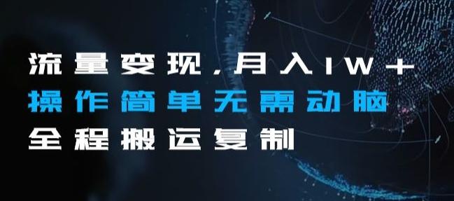 流量变现，月入1W+操作简单无需动脑全程搬运复制【揭秘】-优创项目网