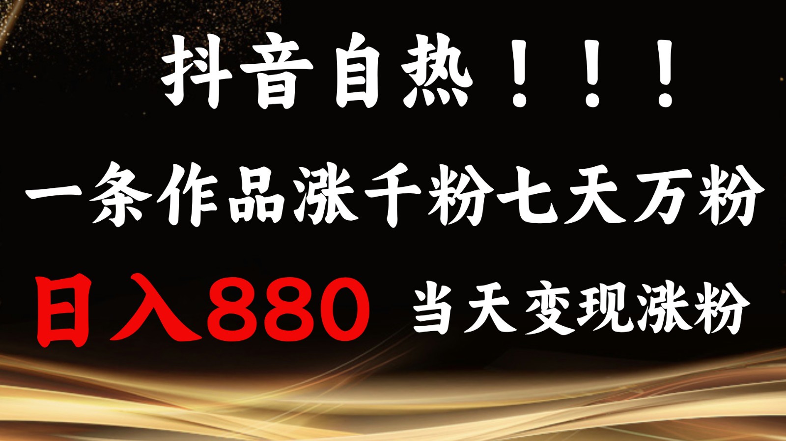 抖音小红书自热，一条作品1000粉，7天万粉，单日变现880收益-优创项目网