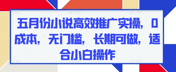 五月份小说高效推广实操，0成本，无门槛，长期可做，适合小白操作-优创项目网