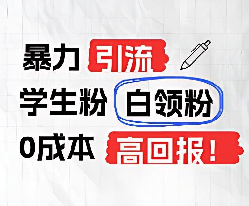 暴力引流学生粉白领粉，吊打以往垃圾玩法，0成本，高回报-优创项目网