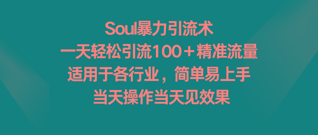 Soul暴力引流术，一天轻松引流100＋精准流量，适用于各行业，简单易上手！-优创项目网