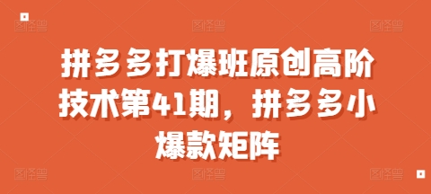 拼多多打爆班原创高阶技术第41期，拼多多小爆款矩阵-优创项目网