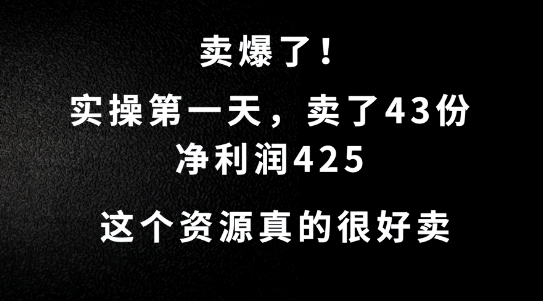 这个资源，需求很大，实操第一天卖了43份，净利润425【揭秘】-优创项目网