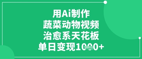 用Ai制作蔬菜动物视频，治愈系天花板，单日变现1k-优创项目网