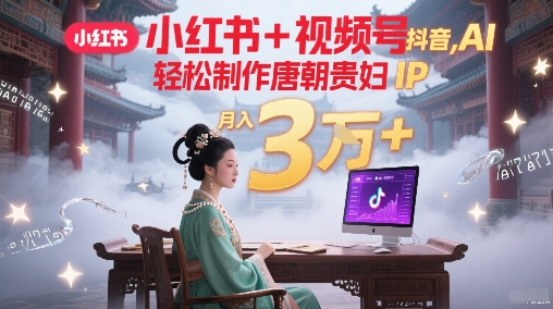 小红书+视频号+抖音，AI轻松制作唐朝贵妇IP，每天30分钟，轻松产出N条，月入3W+-优创项目网