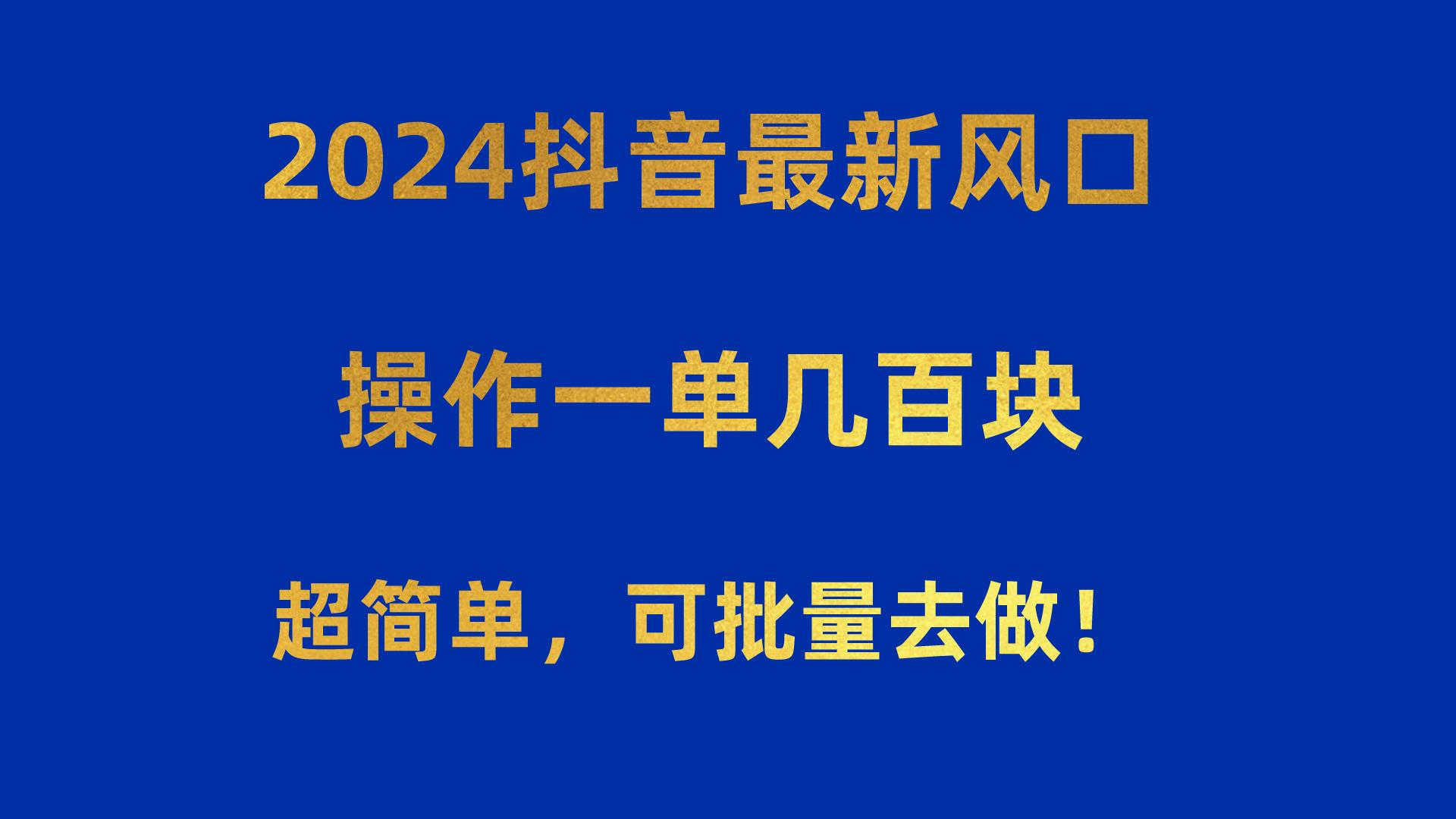 2024抖音最新风口！操作一单几百块！超简单，可批量去做！！！-优创项目网