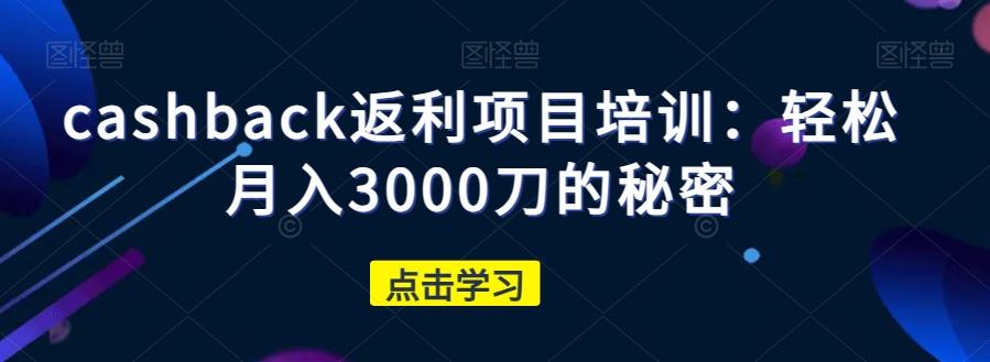 cashback返利项目培训：轻松月入3000刀的秘密-优创项目网