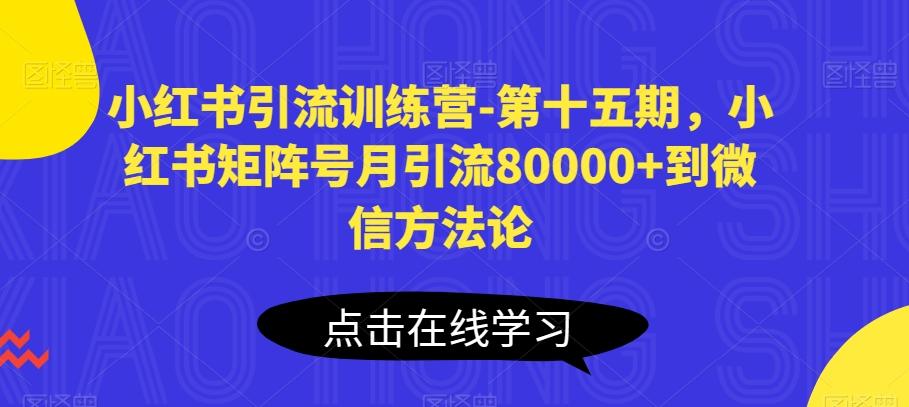 小红书引流训练营-第十五期，小红书矩阵号月引流80000+到微信方法论-优创项目网