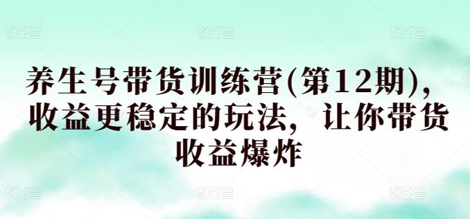 养生号带货训练营(第12期)，收益更稳定的玩法，让你带货收益爆炸-优创项目网