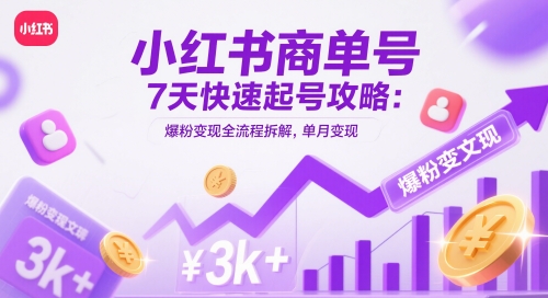 小红书商单号7天快速起号攻略：爆粉变现全流程拆解，单月变现3k+-优创项目网