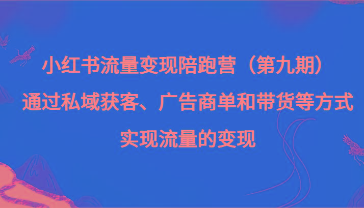 小红书流量变现陪跑营（第九期）通过私域获客、广告商单和带货等方式实现流量变现-优创项目网