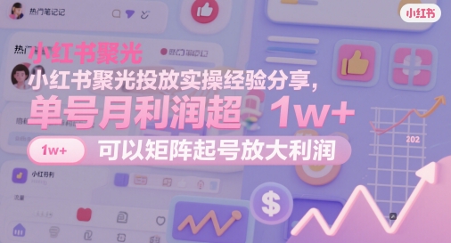 小红书聚光投放实操经验分享，单号月利润超1w+，可以矩阵起号放大利润-优创项目网