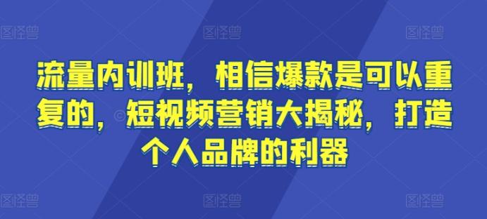 流量内训班，相信爆款是可以重复的，短视频营销大揭秘，打造个人品牌的利器-优创项目网