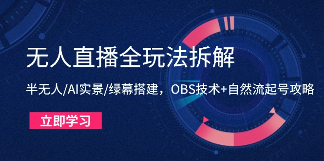 无人直播全玩法拆解：半无人/AI实景/绿幕搭建，OBS技术+自然流起号攻略-优创项目网