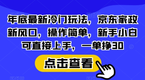 年底最新冷门玩法，京东家政新风口，操作简单，新手小白可直接上手，一单挣30【揭秘】-优创项目网