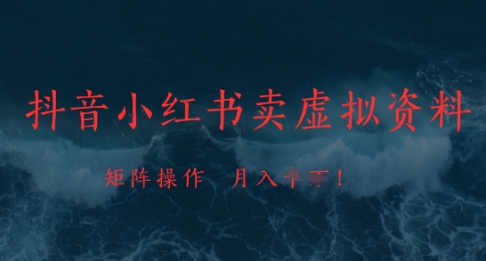 抖音小红书卖虚拟资料，市场需求一直存在，矩阵操作，月入1w+-优创项目网