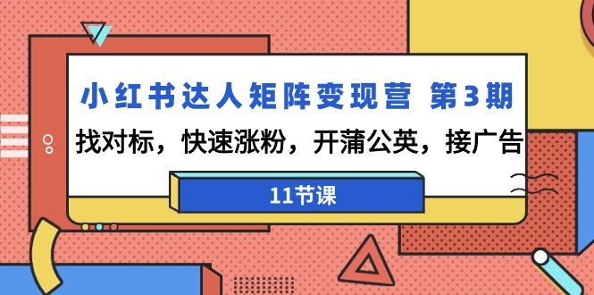 小红书达人矩阵变现营 第3期，找对标，快速涨粉，开蒲公英，接广告-11节课-优创项目网