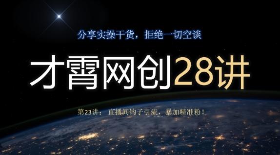 才霄网创28讲第23讲：直播间钩子引流，暴加精准粉！-优创项目网