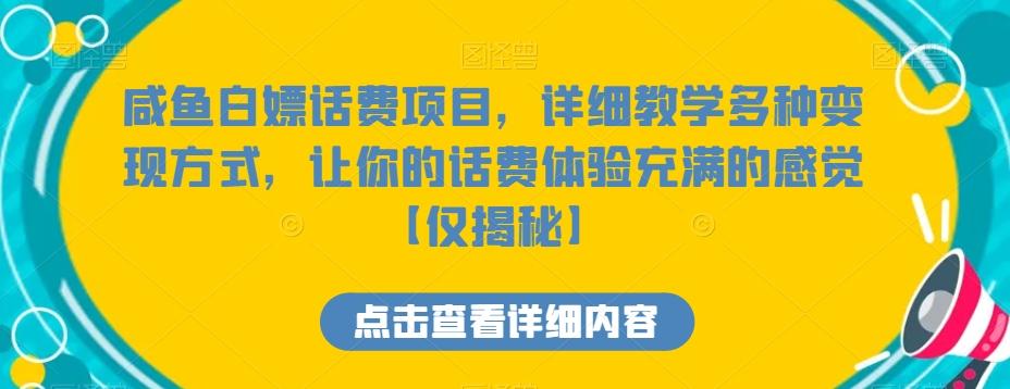 咸鱼白嫖话费项目，详细教学多种变现方式，让你的话费体验充满的感觉【仅揭秘】-优创项目网