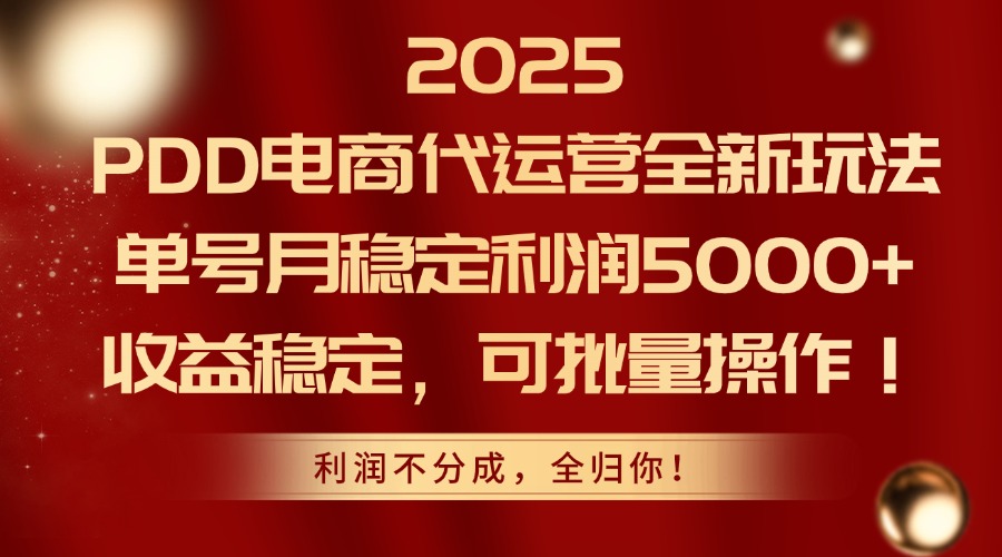 2025PDD电商代运营全新玩法，单号月稳定利润5000+，收益稳定，可批量操作-优创项目网