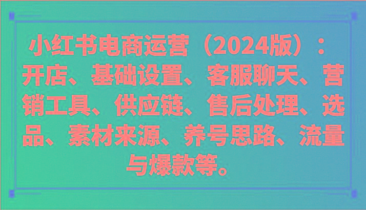 小红书电商运营(2024版)：开店、设置、供应链、选品、素材、养号、流量与爆款等-优创项目网