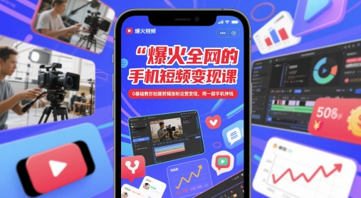 爆火全网的手机短视频变现课，0基础教你拍摄剪辑涨粉运营变现，用一部手机挣钱-优创项目网