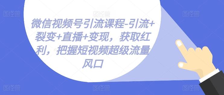 微信视频号引流课程-引流+裂变+直播+变现，获取红利，把握短视频超级流量风口-优创项目网