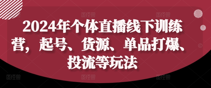 2024年个体直播训练营，起号、货源、单品打爆、投流等玩法-优创项目网