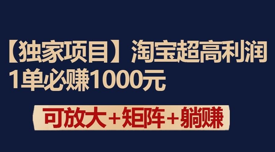 独家淘宝超高利润项目：1单必赚1000元，可放大可矩阵操作-优创项目网