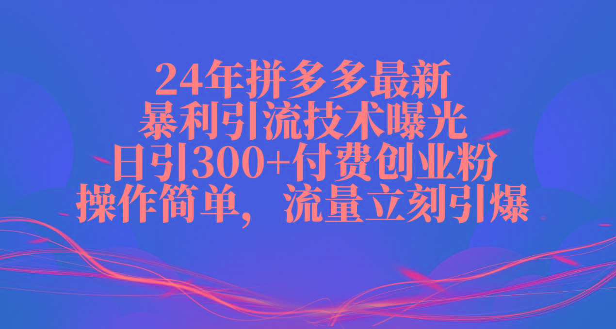 24年拼多多最新暴利引流技术曝光，日引300+付费创业粉，操作简单，流量…-优创项目网