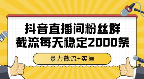 抖音直播间粉丝群暴力截流，一台电脑每天稳定2000条数据，暴力截流+实操 【揭秘】-优创项目网
