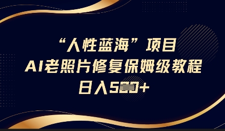 人性蓝海AI老照片修复项目保姆级教程，长期复购，轻松日入5张-优创项目网