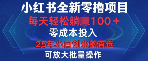 小红书全新纯零撸项目，只要有号就能玩，可放大批量操作，轻松日入100+【揭秘】-优创项目网